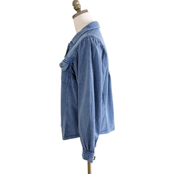 Anthro Pilcro Blue Garment Dyed Long Sleeve Button Front Top Sz XS 100% Cotton - Picture 3 of 7